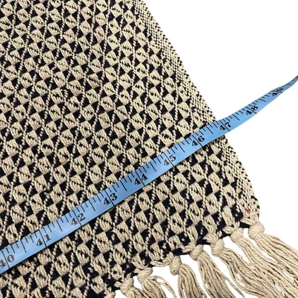 Boho Patterned Throw Blanket with Fringe in Blue and White